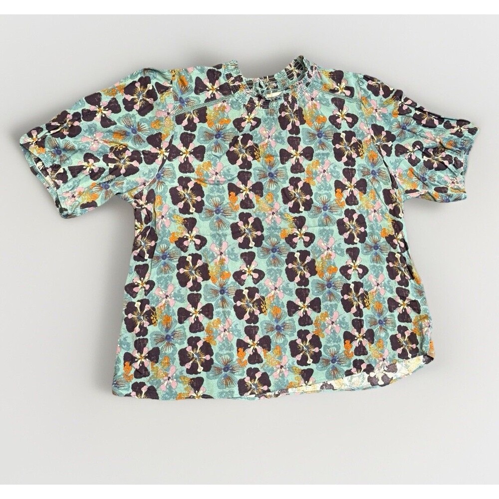 Knox Rose Summer floral turquoise XXL short Sleeve High Neck Flowy Top